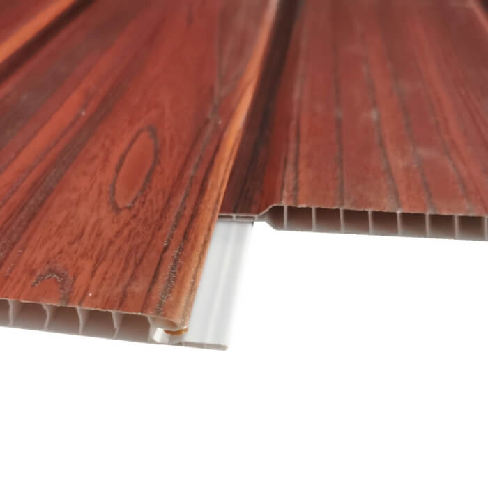 China Supplier 250/300mm width Wood color Plastic Laminated vinyl ceiling beadboard 2 Groove pvc ceiling baords